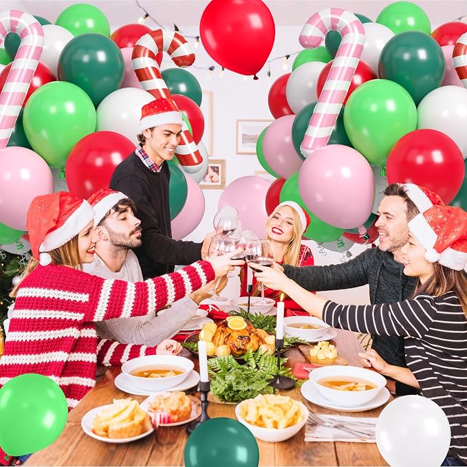 Christmas Balloons, Retro Green and Pink White Xmas Party Balloon - Image 4