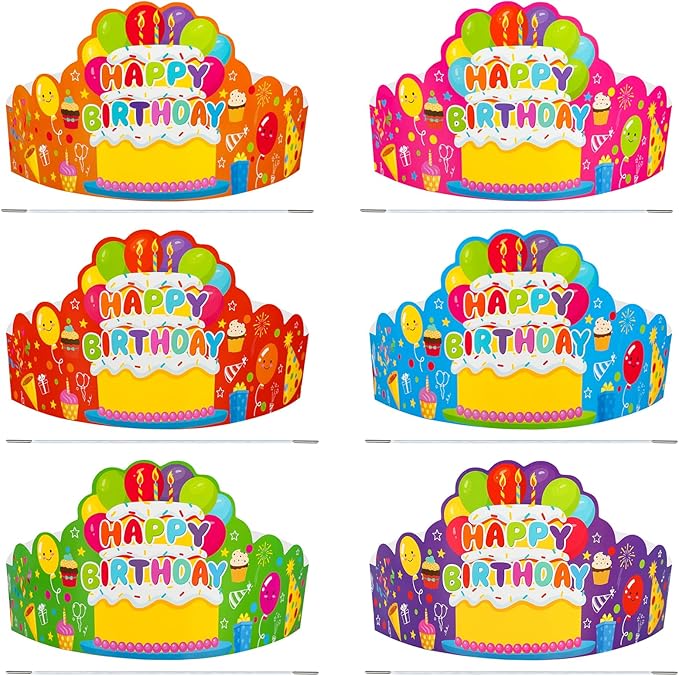 30 Pcs Birthday Party Crowns for Kids Happy Birthday Hats Colorful Crown Set by Unknown