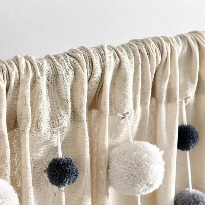 Lush Decor Boho Pom Pom Tassel Linen Textured Window Curtain Panel, Single 52" - Image 2