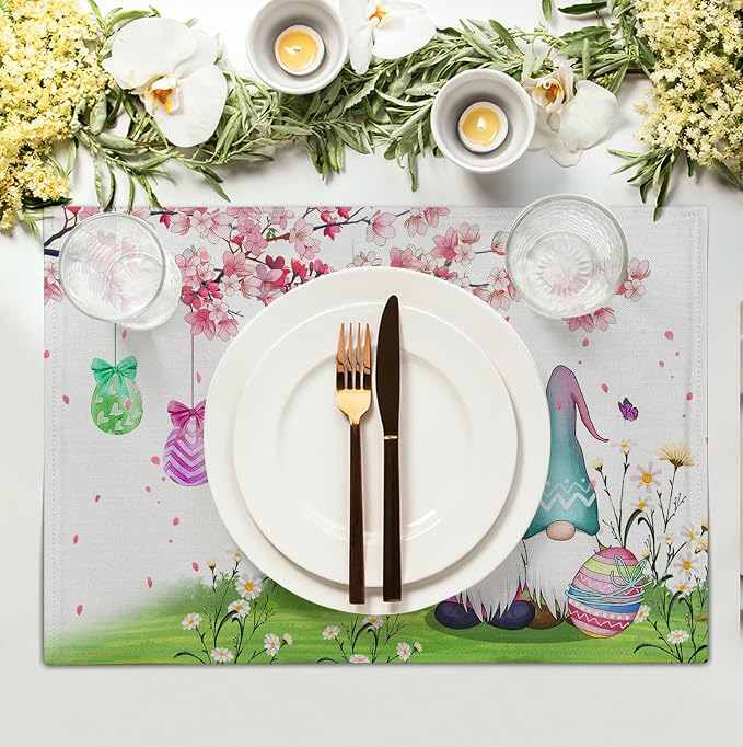 Easter Gnomes Bunny Placemats Set of 4 Easter Eggs Flowers Place Mat 12x18 Inch - Image 3