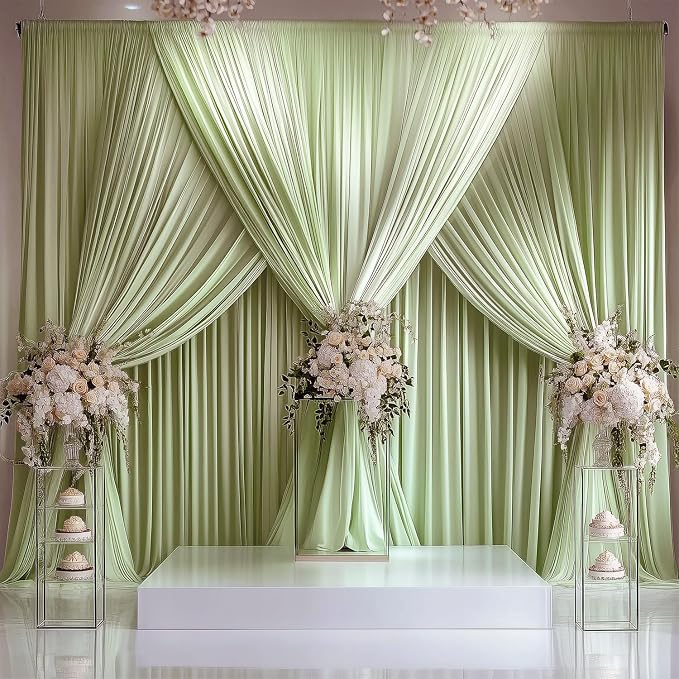 ESGOTBME 30x10ft Wrinkle Free Sage Green Backdrop Curtain - Image 2