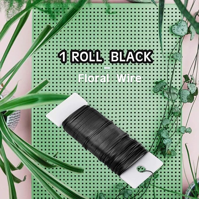 Hotop Floral Wire 38 Yards 114 Ft Florist Paddle Wire 22 Gauge Flexible Paddle for DIY Crafting Wreath, Floral Arrangement, Bouquet Stem Wrapping, Christmas Wreaths Tree, Wedding Bouquets(Black)