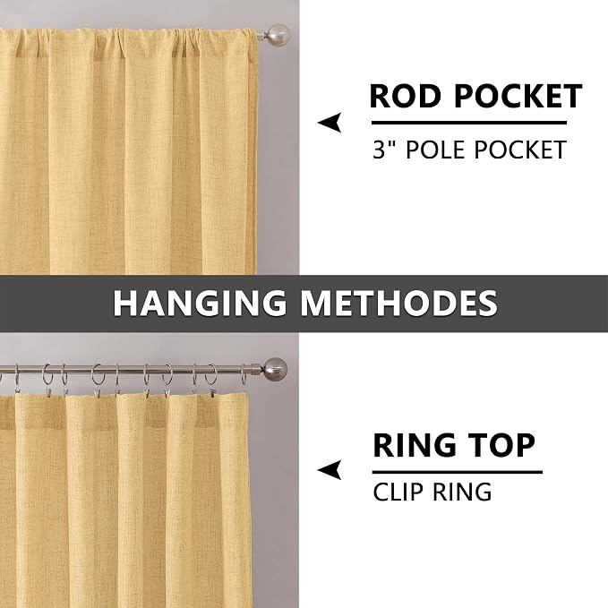 Tollpiz Linen Curtains Living Room Rod Pocket Semi Sheer Curtain Burlap Light - Image 5