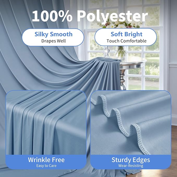 50ft×12ft Wrinkle Free Dusty Blue Backdrop Curtain - Image 4