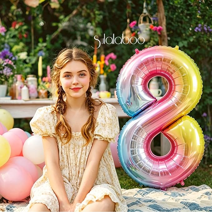 Rainbow Gradient Number 8 Balloon 40 Inch Big Large Balloons 0-9 | 8th Helium - Image 4