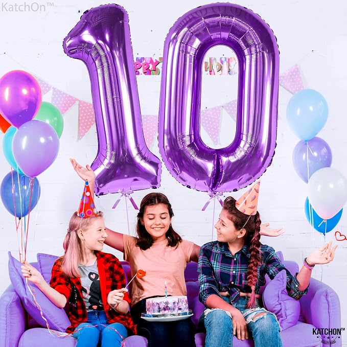 KatchOn Purple Giant 40 Inch Number 10 Balloon, 10th Birthday Decorations - Image 7