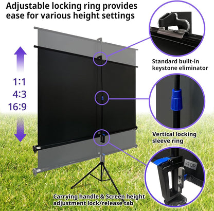 Elite Screens TRIPOD B, 113-INCH, 1:1, Lightweight Pull Up Foldable Stand, Manual, Movie Home Theater Projector Screen, 4K / 8K Ultra HDR 3D Ready, US Based Company 2-YEAR WARRANTY, T113SB, black