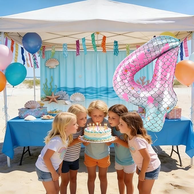 40 Inch Mermaid Number 4 Balloon, Sea Themed Birthday Decorations - Image 6