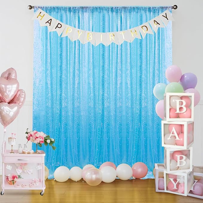 Sugargirl Mermaid Blue Sequin Backdrop Curtain 2 Panels 2FTx8FT Glitter Mermaid - Image 2