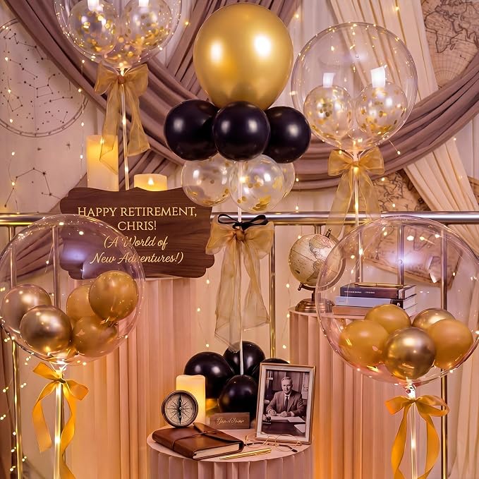 Hollowfly 2 Sets Retirement Party Decorations Black and Gold Balloon Stands - Image 4