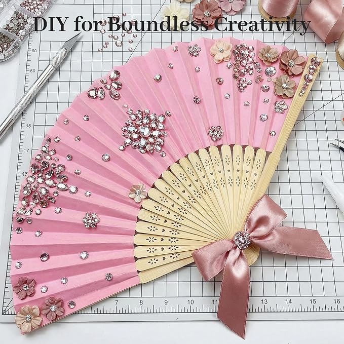 JOHOUSE 12 PCS Pink Foldable Hand Fan, 8.3 Inch Paper Fans - Image 5