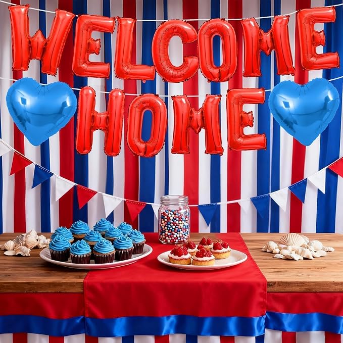 Welcome Home Balloons Blue Red, 16Inch Welcome Home Foil Balloons Banner - Image 7