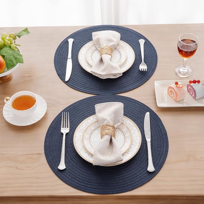 SHACOS Round Placemats Set of 8 Washable 15 inch Round Table Mats Cotton - Image 2