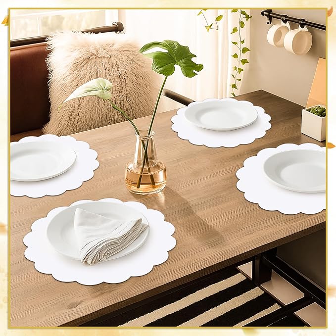 60 Pcs White Paper Placemats, 13.5 Inch Disposable Scalloped Table Mats | Thick - Image 7