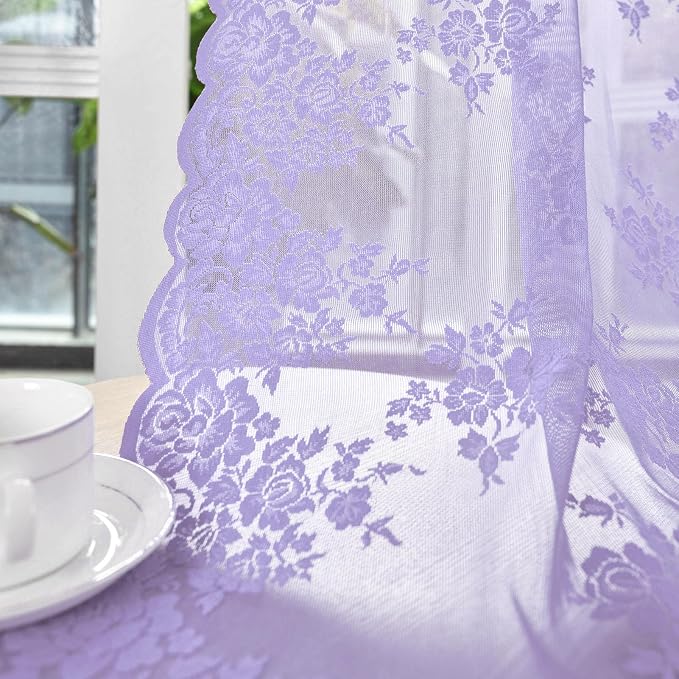 Kotile Light Purple Lace Floral Curtains - Image 4