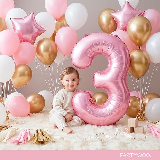 PartyWoo Number Balloons 40 Inch Pink Number 3 Kit 25pcs - Image 3