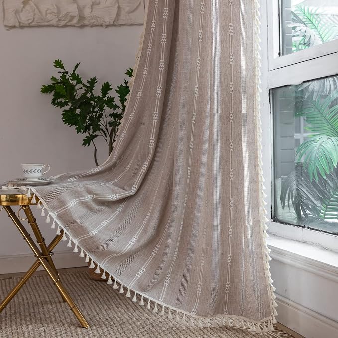 Linen Curtains 108 Inches Long for Living Room 2 Panels Set, Embroidery - Image 2