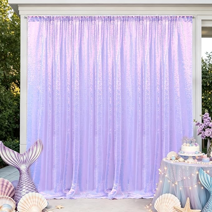 Hahuho Mermaid Lavender Sequin Backdrop Curtain, Banquet Decoration（6 Panels - Image 4