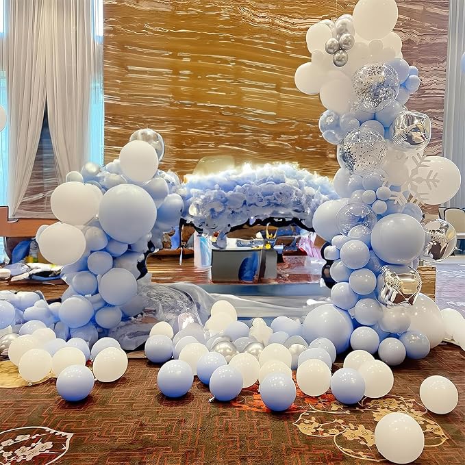 Jobkoo Blue White Balloon Arch Kit Baby Blue White Silver Balloon Garland 4D - Image 6
