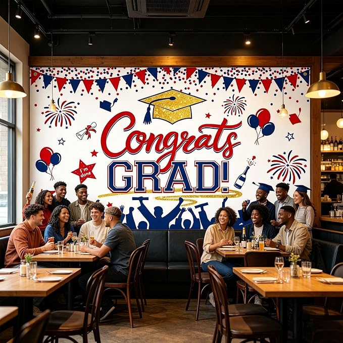 Blue Red Congrats Grad Class of 2026 Banner Backdrop Photography Background - Image 6