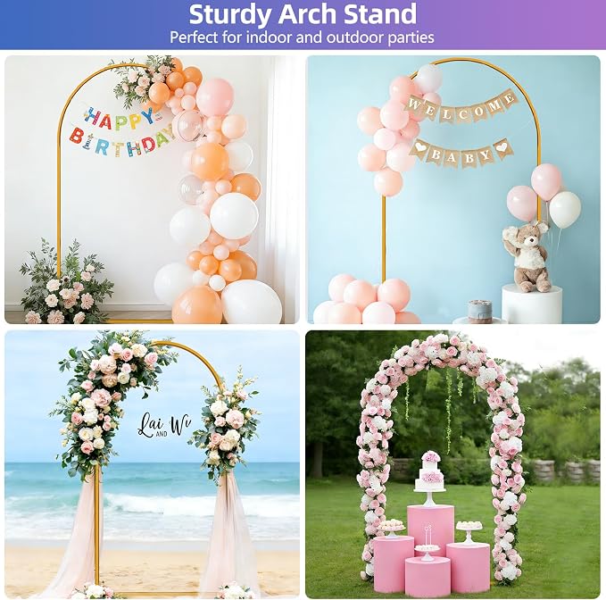 Hemmotop Arch Backdrop Stand Gold 7.2 FT | Metal, Ground Stakes - Image 3