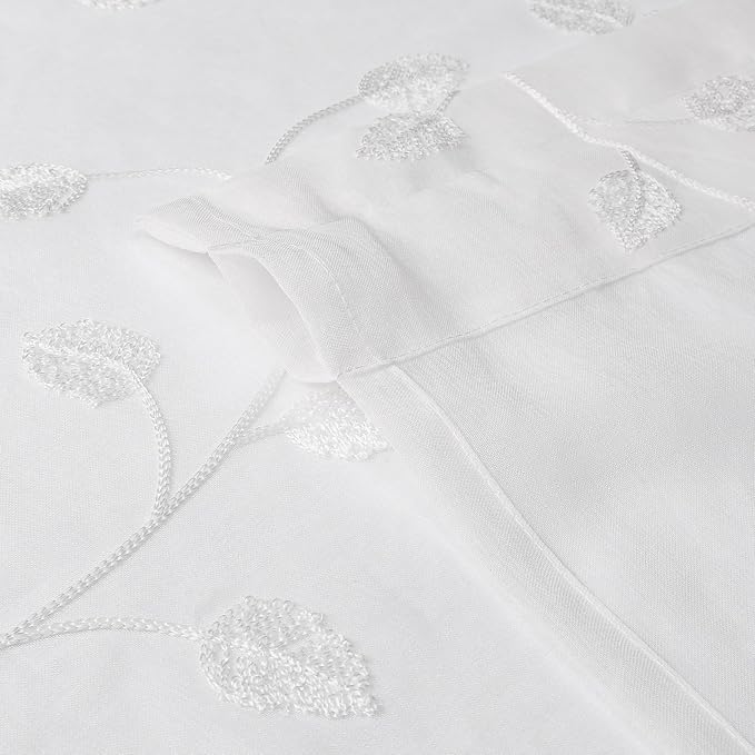 White Sheer Curtains Decorative Embroidered Leaf 96 Inches Long | Light - Image 5