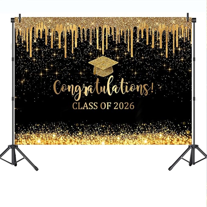 Mocsicka 10x7ft Graduation Backdrop 2026 Black and Gold Graduation Decorations - Image 6