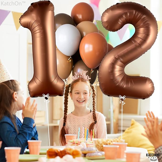 KatchOn Coffee Brown Number 12 Balloon 40 Inch, 12th Birthday Balloon Decor | - Image 8