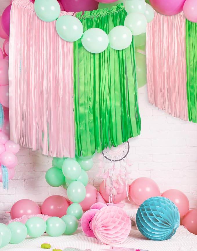 Pink and Green Ribbon Curtain Backdrop, Pre-Strung 6.56×3.77ft Hanging Ribbon - Image 5