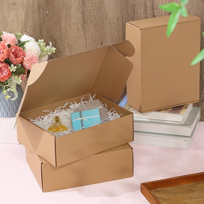 Qilery 100 Pcs Shipping Boxes Cardboard Gift Corrugated Cardboard Brown Boxes Mailer Packaging for Mailing Small Business Present (11 x 8 x 5 Inches)