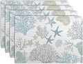Summer Linen Placemats Set of 4 Nautical Coastal Theme Washable Non-Slip Heat by Wnoesat