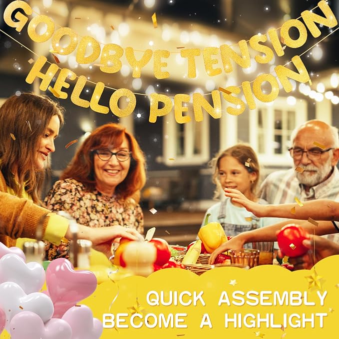 Retirement Banner Pre-Strung GOODBYE TENSION HELLO PENSION Banner Glitter - Image 7