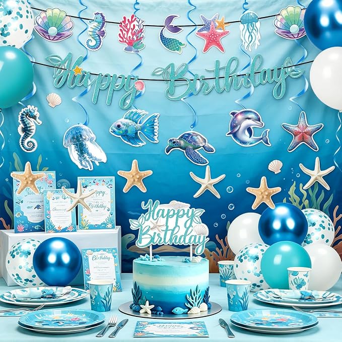 Ocean Birthday Banner, Cake Toppers Under Sea Party Decor | Under The Sea - Image 4