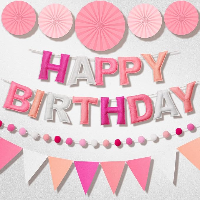 3D Happy Birthday Banner, Pre-Strung Felt Party Decorations | Ready-to-Hang 3D by Danadia
