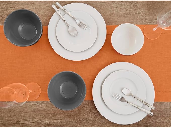 Solino Home Linen Hemstitch Table Runner 108 Inches Long - 100% Pure Linen Pumpkin Table Runner 14 x 108 Inch for Fall, Autumn, Halloween, Thanksgiving, Holiday - Classic Hemstitch