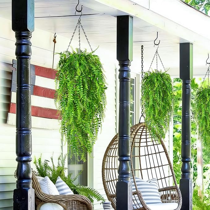 4Pcs Fake Ferns Fake Hanging Plants Artificial Ferns Vine Greenery | UV - Image 2