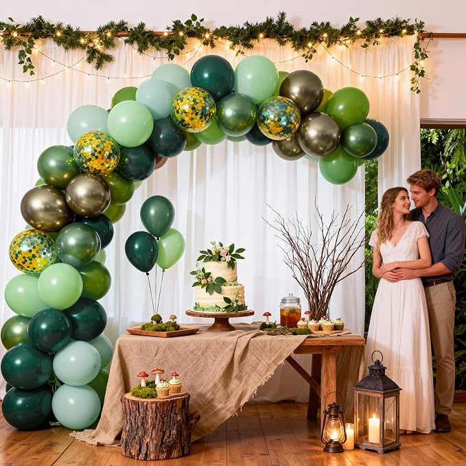 Sage Green and Gold Balloons, 12 Inch Emerald Forest Hunter Dark Green Metallic - Image 5