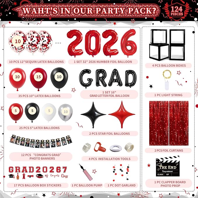 Party Spot！2026 Red and Black Graduation Party Decorations - Image 2
