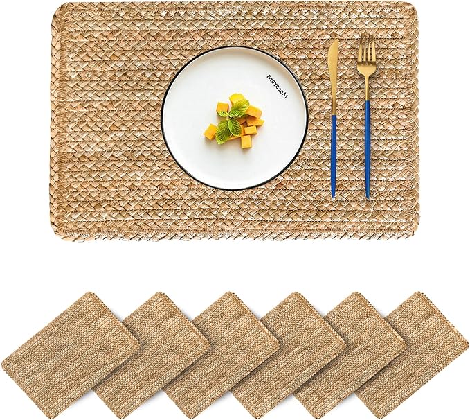 Woven Placemats Set of 6 Rattan Placemats Rectangle Natural Placemats Wicker by CYSISTERS