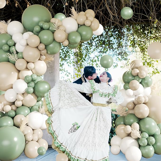 CROSSFINGERS Sage Green White Balloon Garland Arch Kit - Image 9