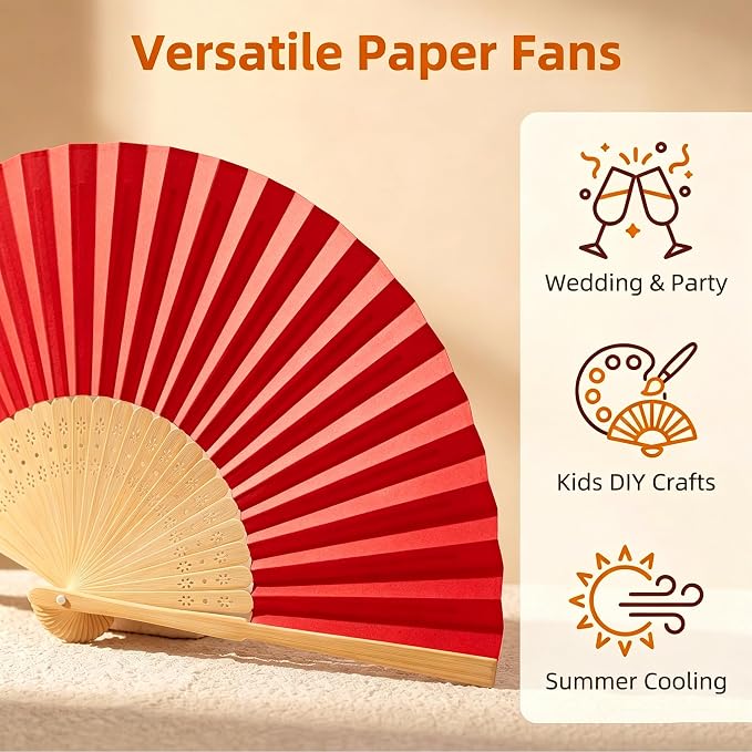 Paper Hand Fans, 8.3 Inch Foldable Handheld Fans - Image 3