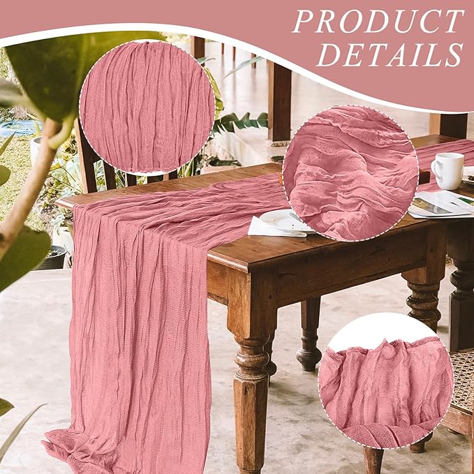 1 Pack Cheesecloth Table Runner 10Ft Christmas Gauze Boho Table Runners for Wedding Decor Bridal Shower Decorations Baby Shower Party(35" x 120")