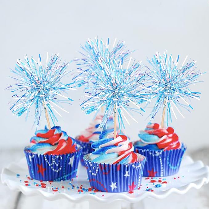 30 PCS Foil Firework Cupcake Toppers Happy Birthday Cupcake Toppers Sparkle - Image 4