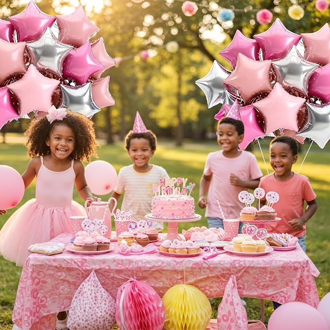 TONIFUL 15 Pcs Star Balloons 18 Inch Large Silver and Pink Foil Balloons | Big - Image 6