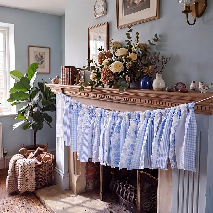Fanfanwin 6.67 ft Blue Floral Tassel Garland Farmhouse Hanging Banner - Image 4