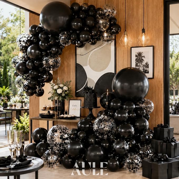 AULE 100Pcs Latex Black Balloons 18/12/10/5 Inch Different Sizes | Chrome Latex - Image 2