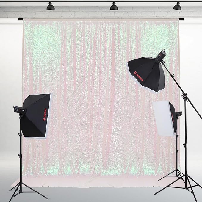 PartyDelight Iridescent White Sequin Backdrop 6x7ft Shimmer Photo Curtain | 4 by PartyDelight