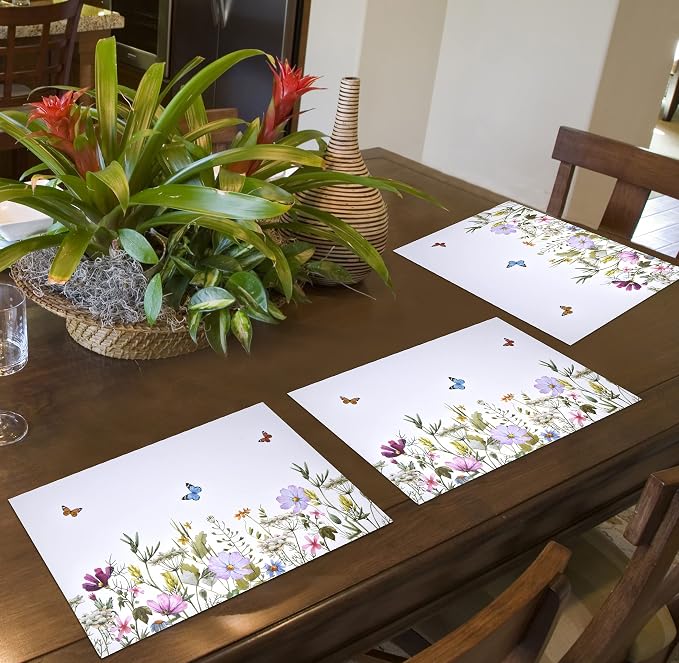 Floral Paper Placemats 50 Pack Wildflower Butterfly Table Mats Disposable - Image 5