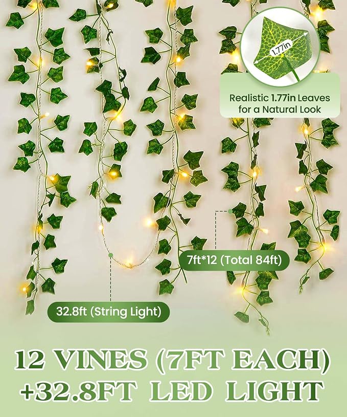 KASZOO 84Ft 12-Pack Artificial Ivy Garland, Fake Hanging Ivy Vines - Image 6