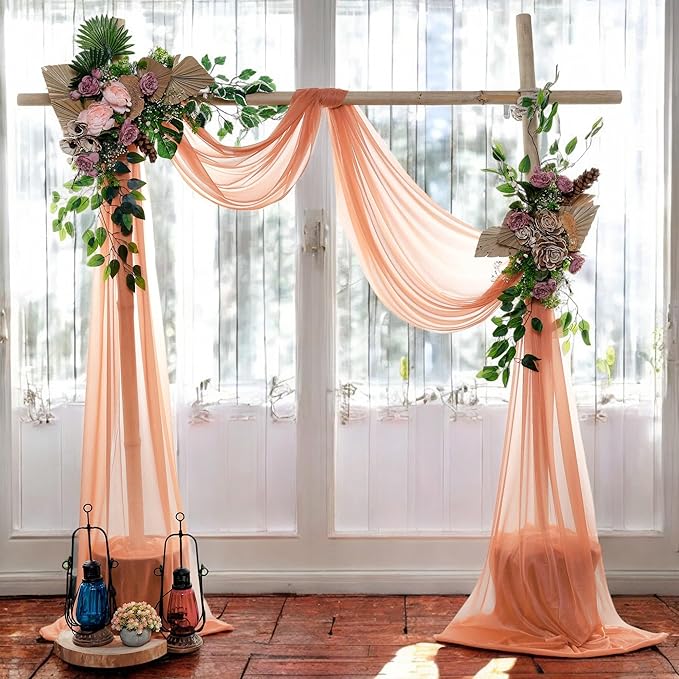 MDS Halloween Chiffon Draping Fabric - 2 Panel, 30" Wide x 20ft Long - Sheer Spooky Arbor & Canopy Drapery for Haunted House Backdrops, Party Ceilings, DIY Costumes & Themed Events - Coral Peach